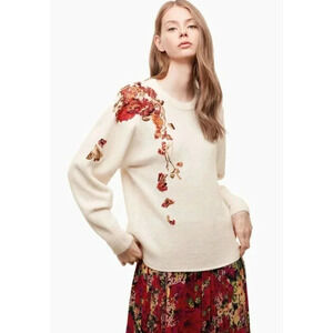 Aritzia Little Moon Beaded  Floral Embroidery Italian Yarn Alpaca Sweater